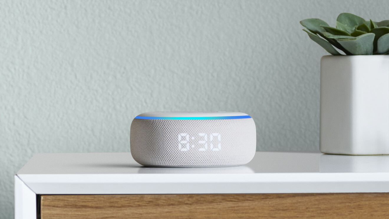 Alexa Dot with clock in grey and white 