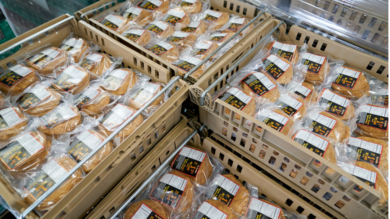 Mr. Tortilla products are packaged and ready to be shipped.