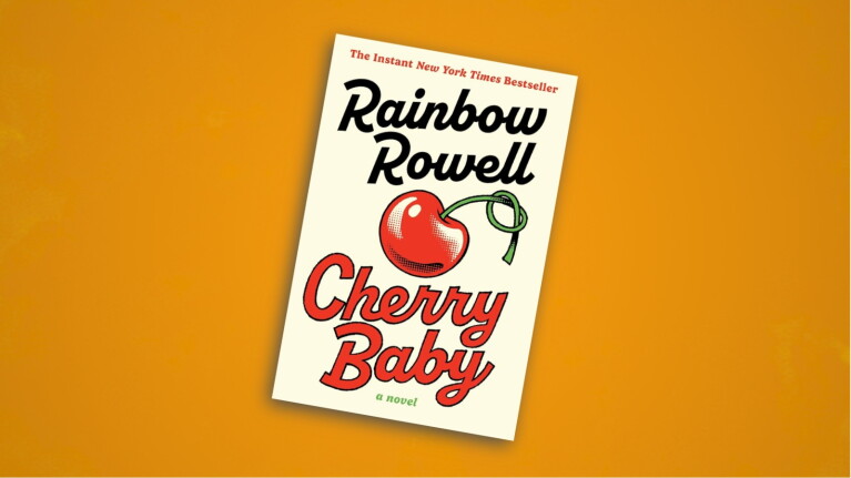 Rainbow Rowell's Cherry Baby book cover featuring a red cherry illustration with green stem
