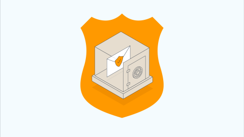 An illustration of a shield with a safe that has an envelope locked in it.