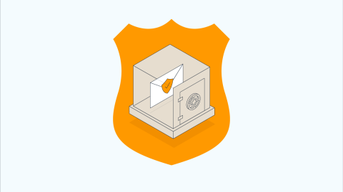 An illustration of a shield with a safe that has an envelope locked in it. 