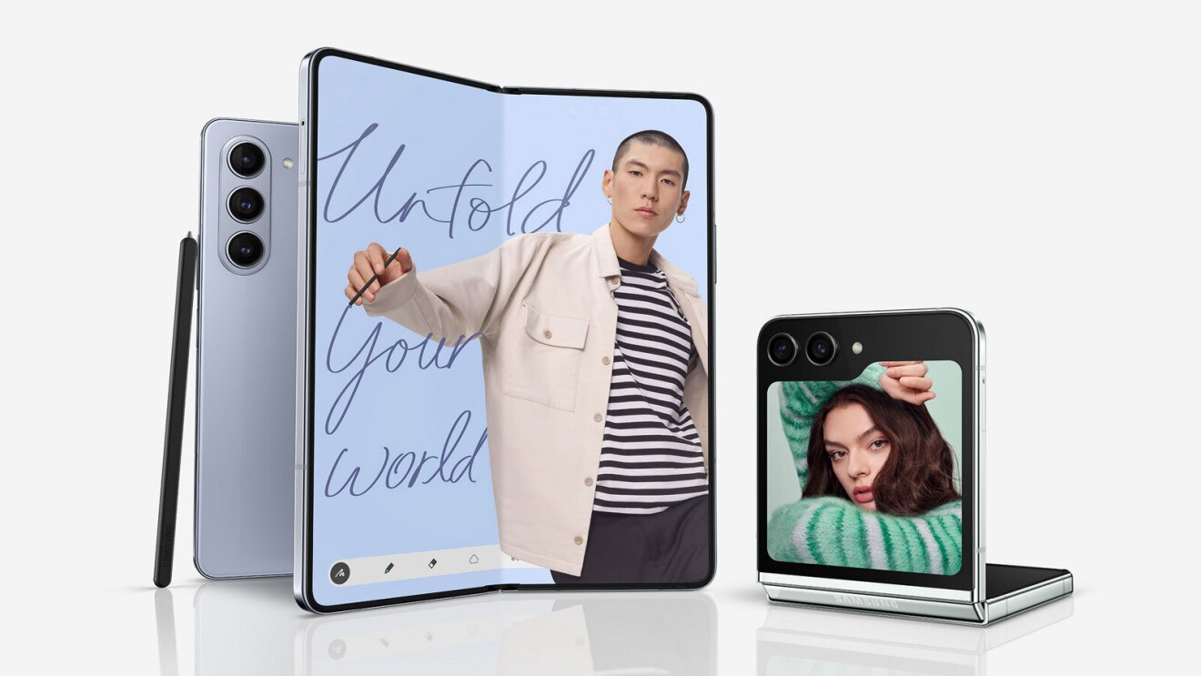 An image of two devices. One is a phone with a large screen that folds vertically, and the other is a smaller phone with a screen that folds horizontally.