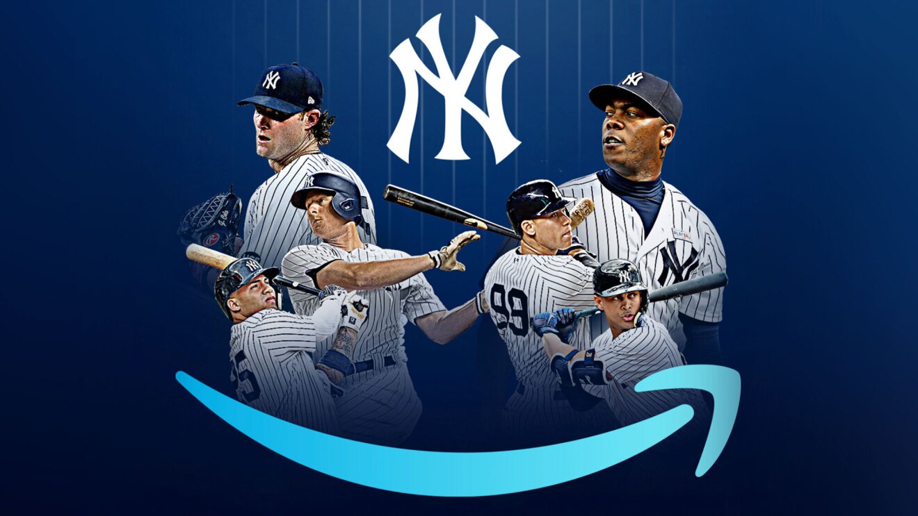 A collage-style photo of six New York Yankees players swinging their bats.