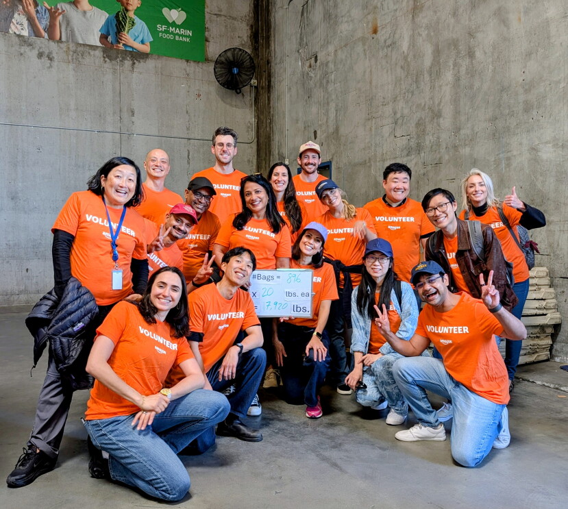 Amazon volunteers helped deliver 7,900 pounds of food to the Marin Food Bank.