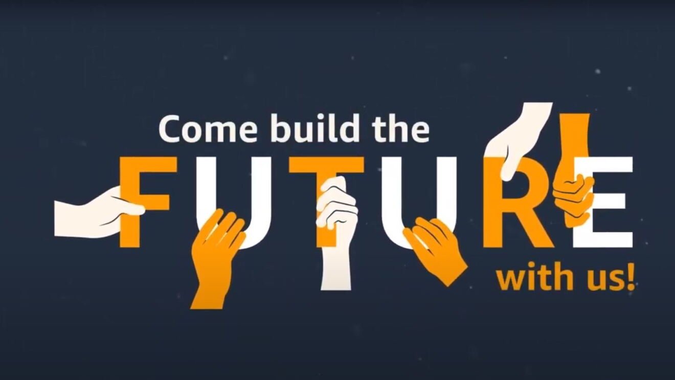 A text graphic that says "Come build the future with us!"