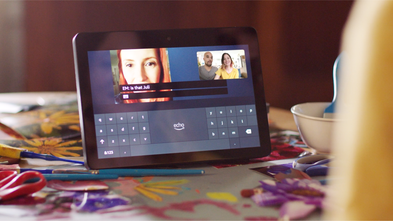Echo show device with captioned text on screen 