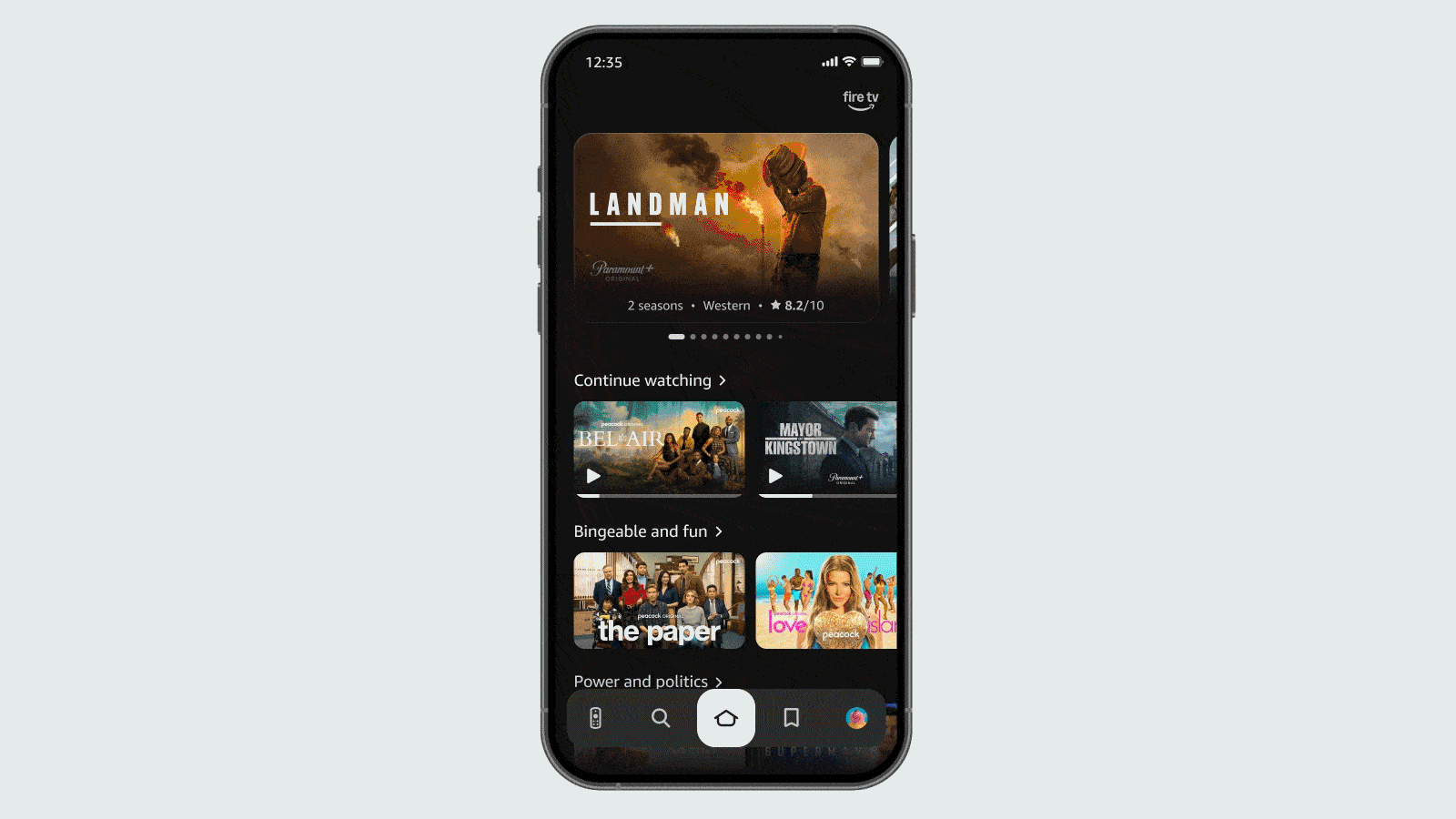 Fire TV interface showcasing 'Landman' series and other streaming options