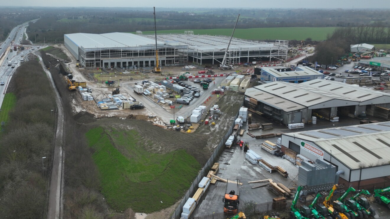 Zero Carbon Delivery Station UK from wide aerial view being built