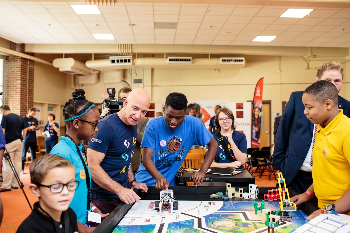 Students at Metro Nashville Public Schools enjoy a visit with Jeff Bezos as Amazon Future Engineer program announces expansion into their schools.
