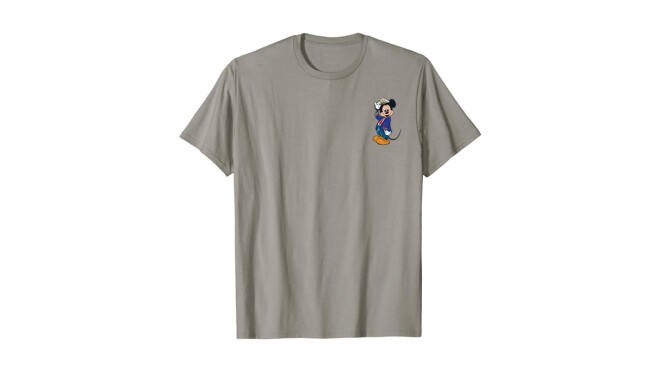 产品形象为灰色t恤与一个小米老鼠飞行员卡通右上角。