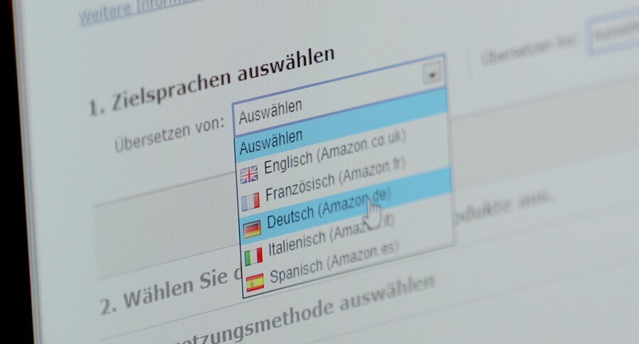 Zielsprache auswählen wir auf dem Bildschrim angezeigt