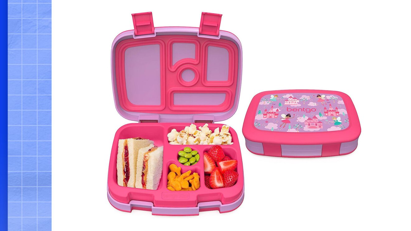 Image of a bright pink 5-compartment lunchbox from bentgo.