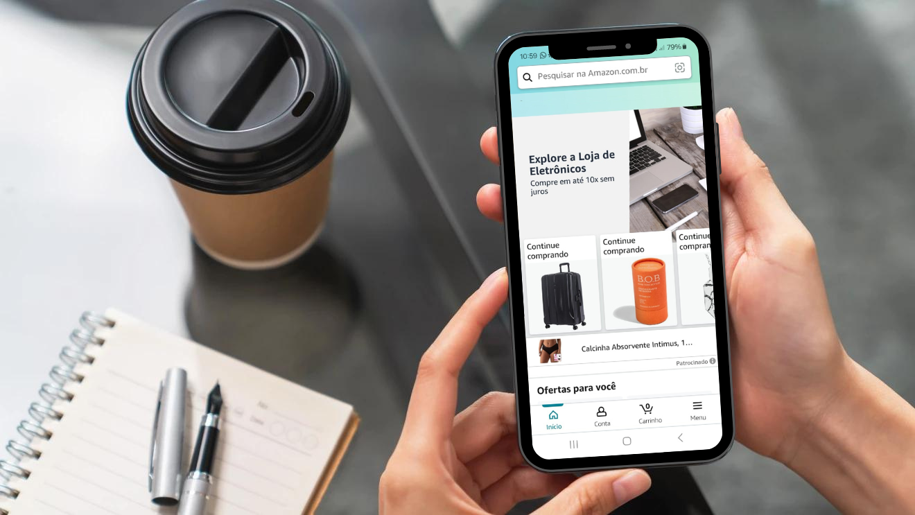 Imagem em design sobre o aplicativo Amazon Shopping