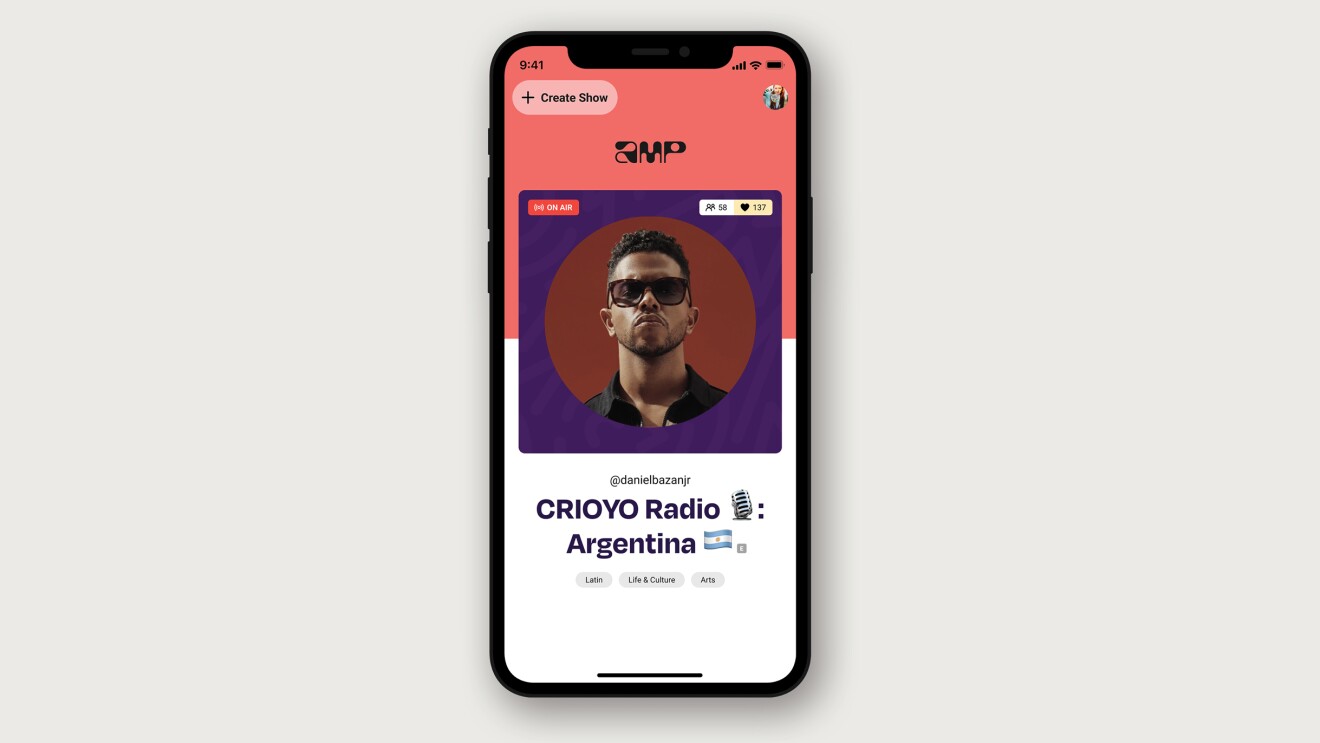 A screenshot image on a phone showing the CRIOYO show on Amp.