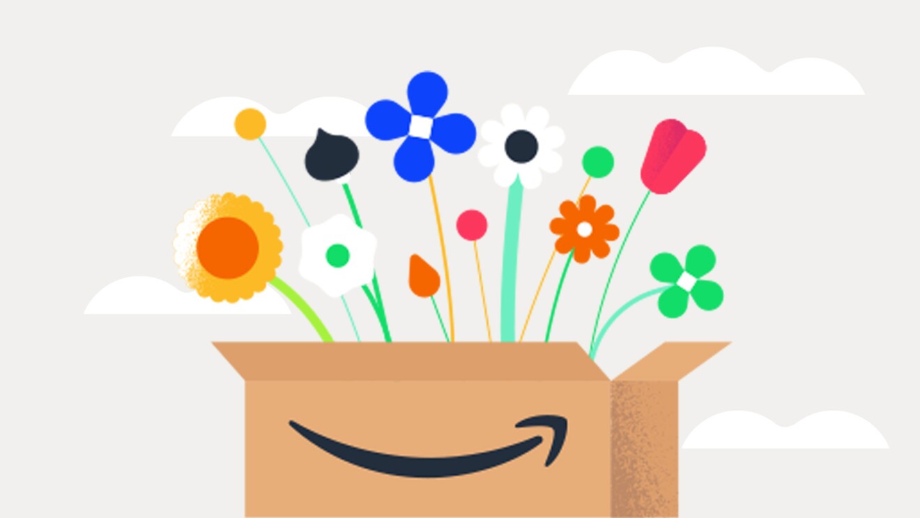 Grafik einer Amazon Verpackung mit Blumen