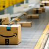 Amazon packages on a conveyor belt