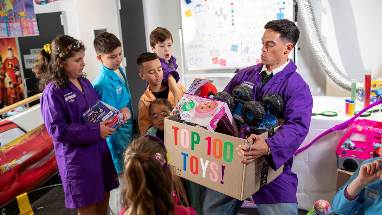 Amazon Playmakers testing Top 100 Toys with Purple Wiggle, John Pearce.