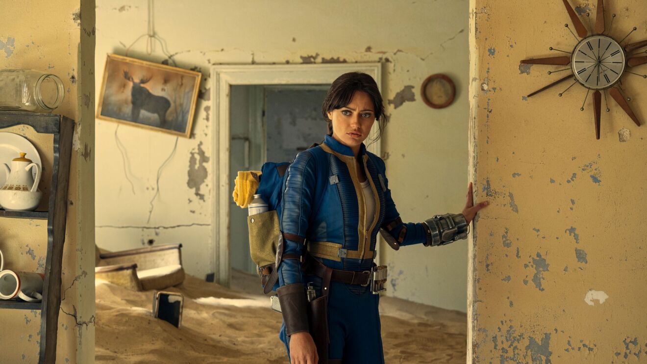 A scene from Prime Video's Fallout., lucy maclean ella purnell in devastated home