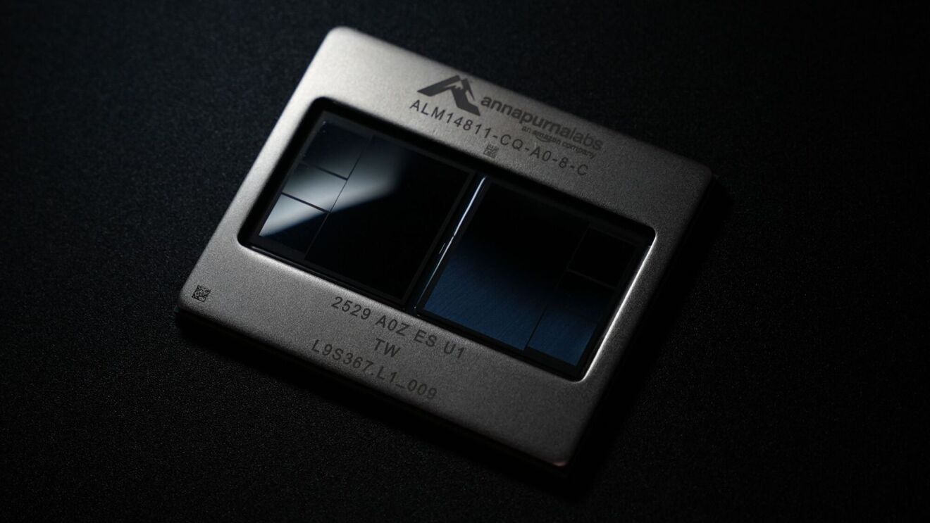 AWS Trainium 3 Annapurna Labs chip with engraved specifications.