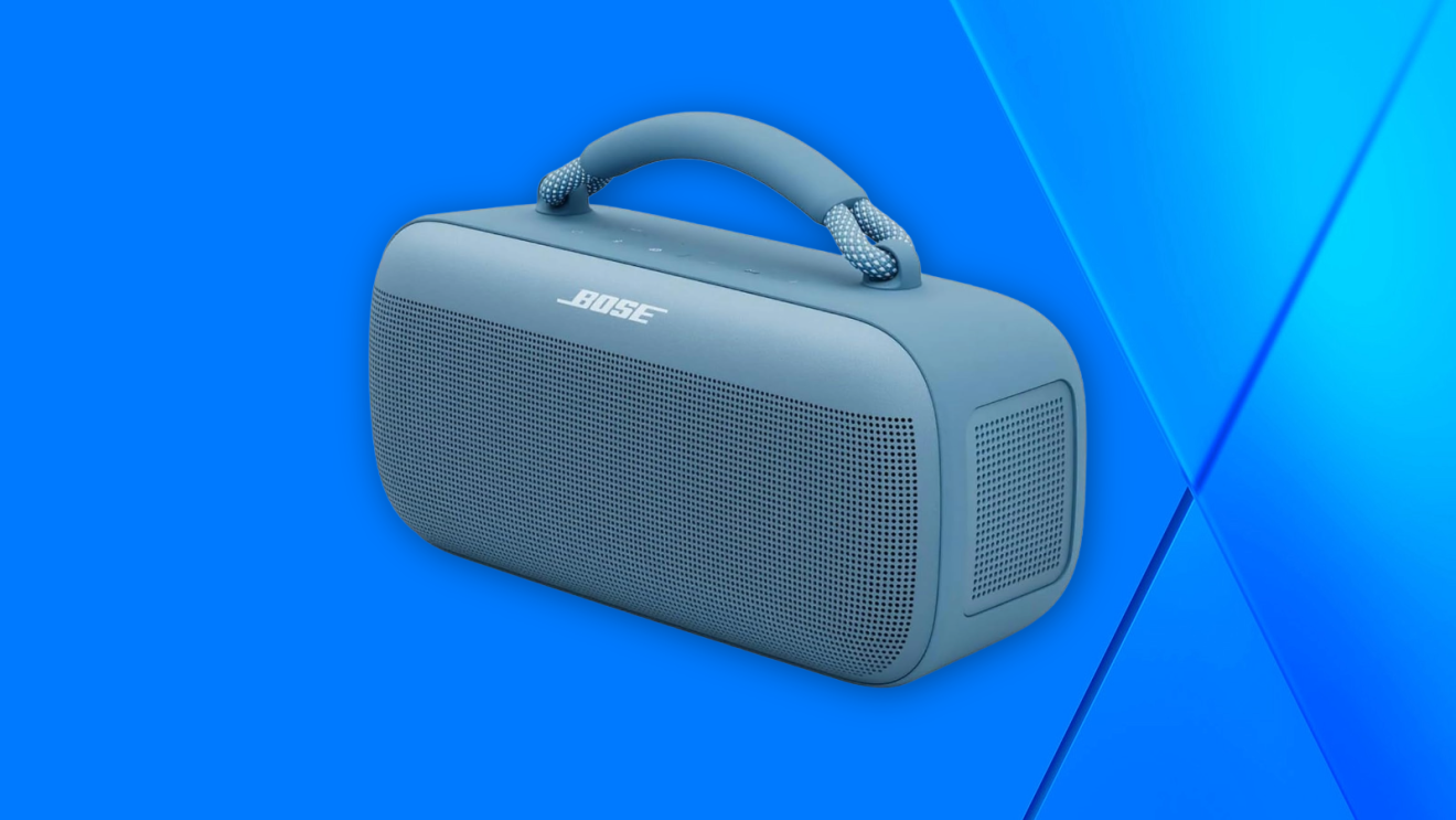 Bose SoundLink Max Bluetooth Speaker against a vibrant blue background.