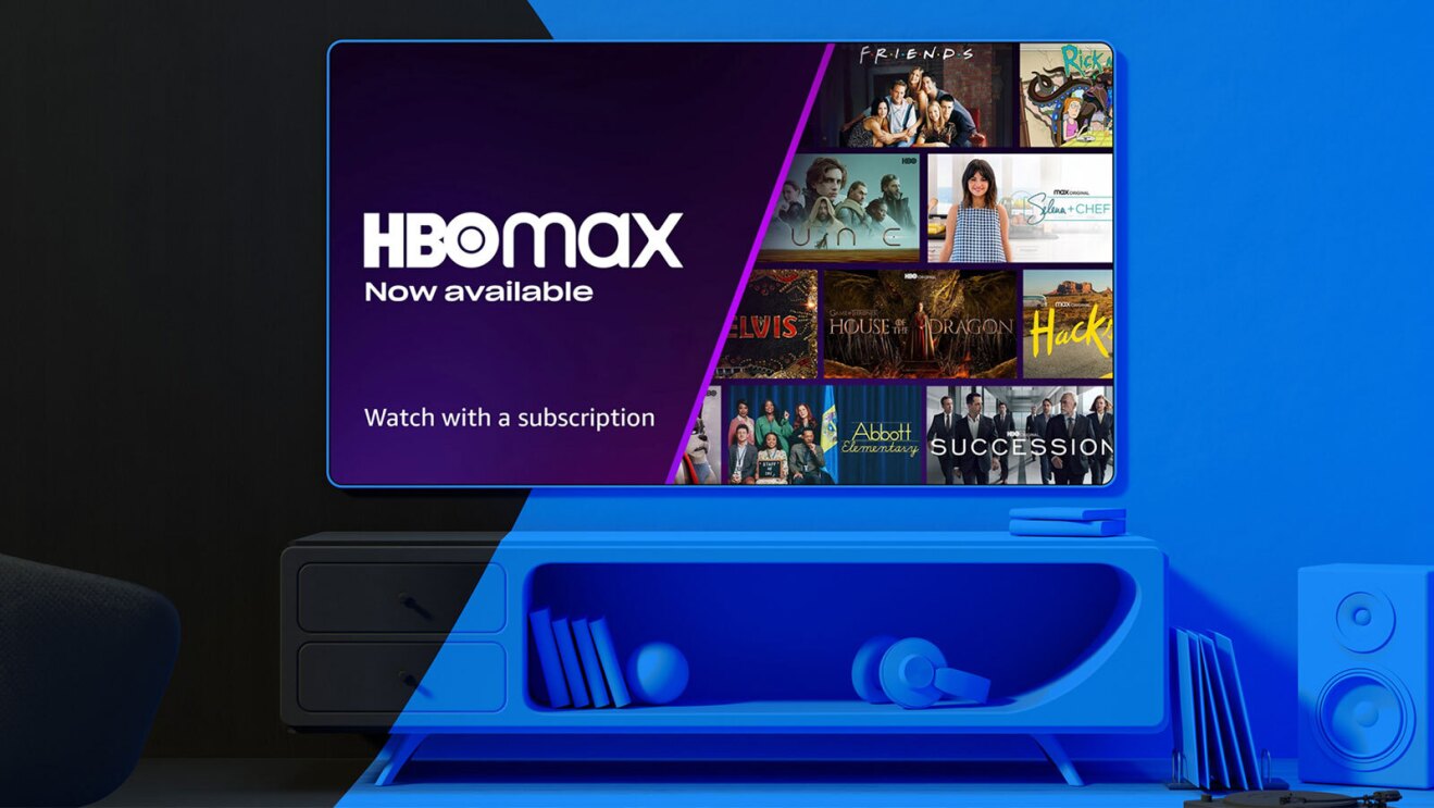 An image of the HBO Max logo with some content from HBO Max.