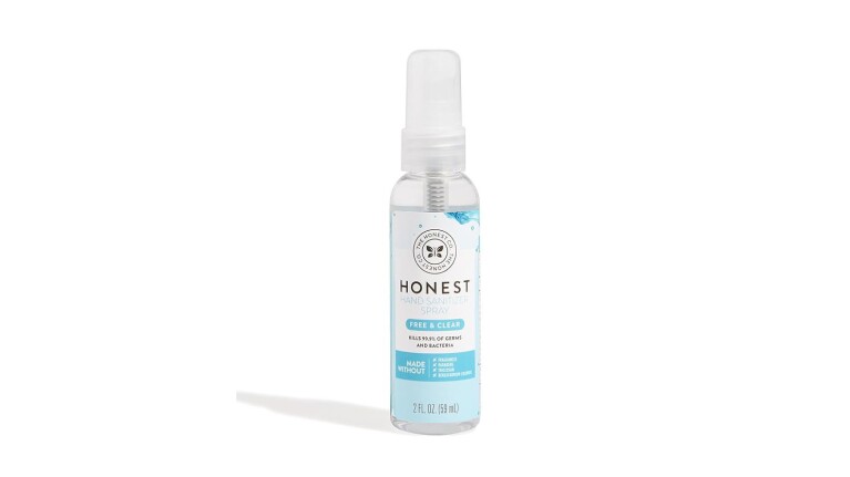 Honest brand spray bottle of 'Free & Clear' sanitizer