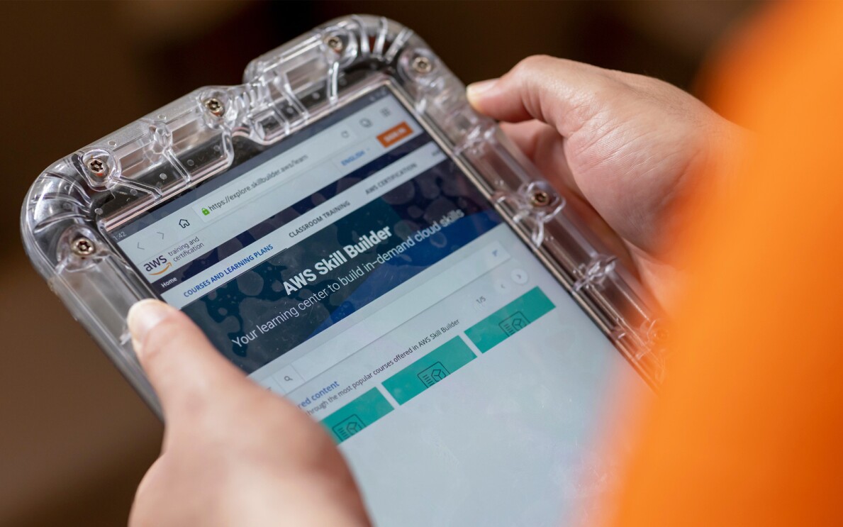A photo of AWS Skill Builder on a tablet device.