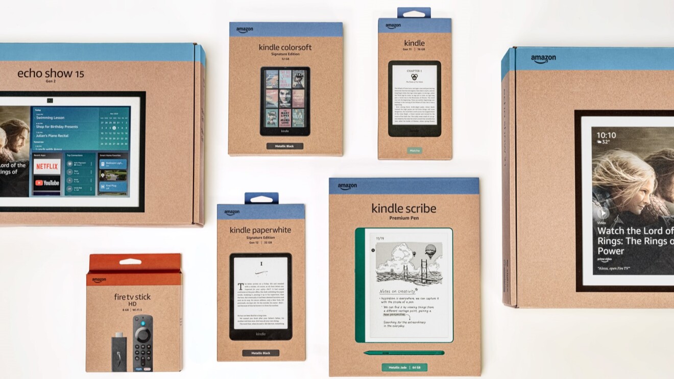 Collection of Amazon devices in retail packaging