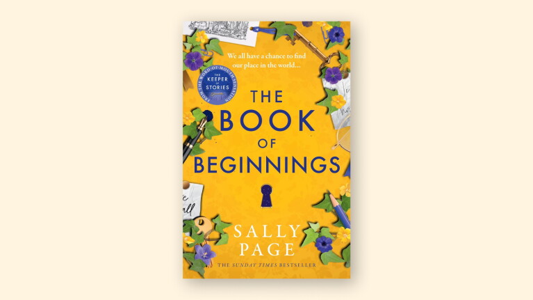 Book cover: The Book of Beginnings by Sally Page, yellow background with floral accents