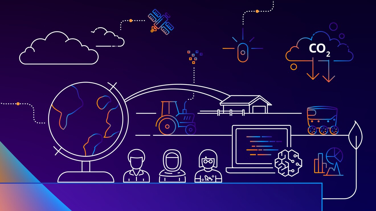 Image from AWS re:Invent, showing illustrations of cloud computing themes