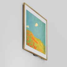A side-view shot of the new Amazon Ember Artline TV displaying colorful art