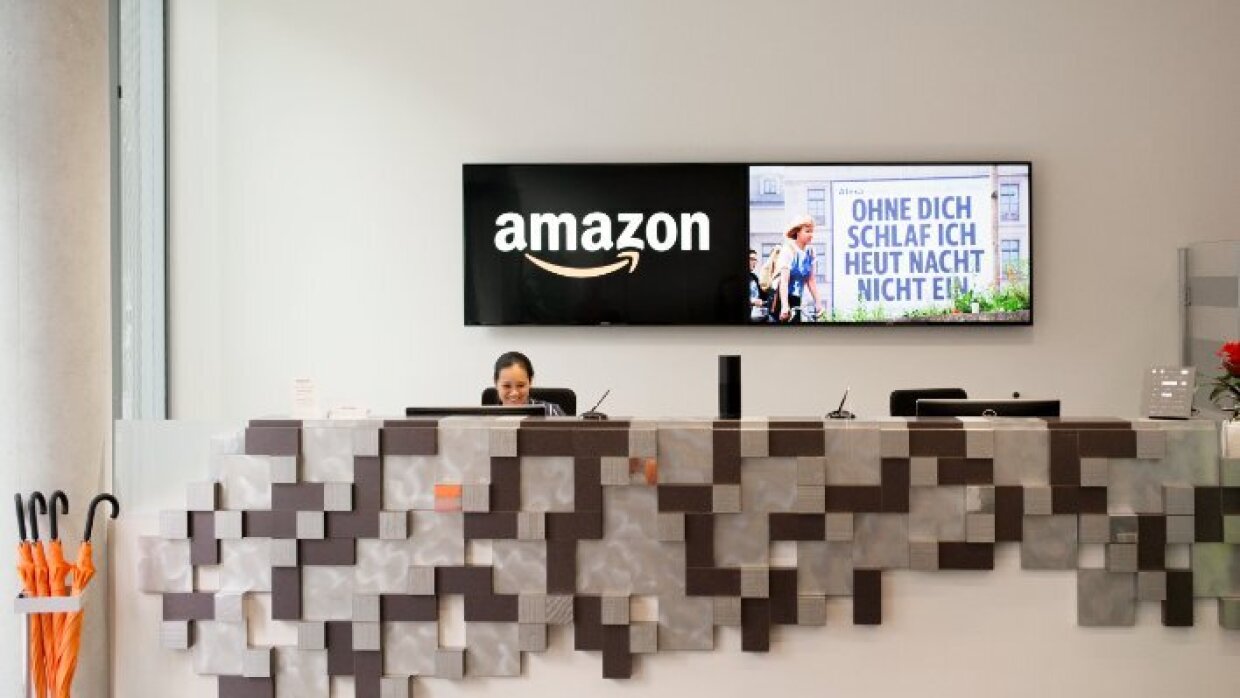 An Amazon office reception area