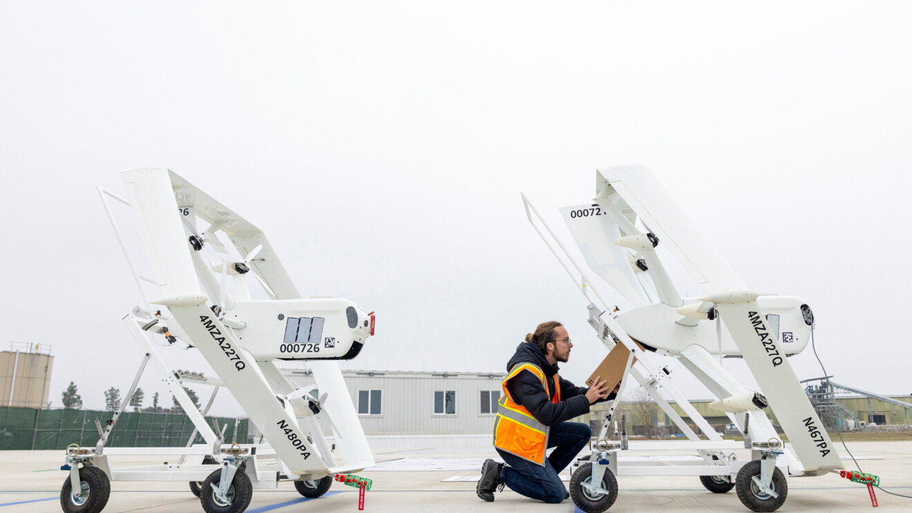 Imagen de un dron de Amazon utilizado para entregas. 