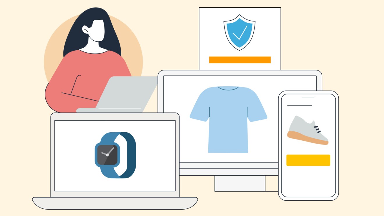 图形的购物与多个其他笔记本电脑屏幕上打开与产品图片。