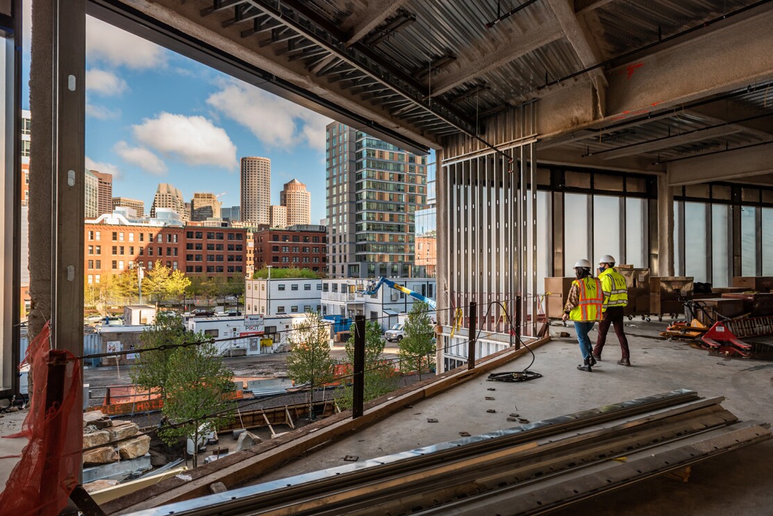 An image of the Amazon office building in Boston, Massachusetts
