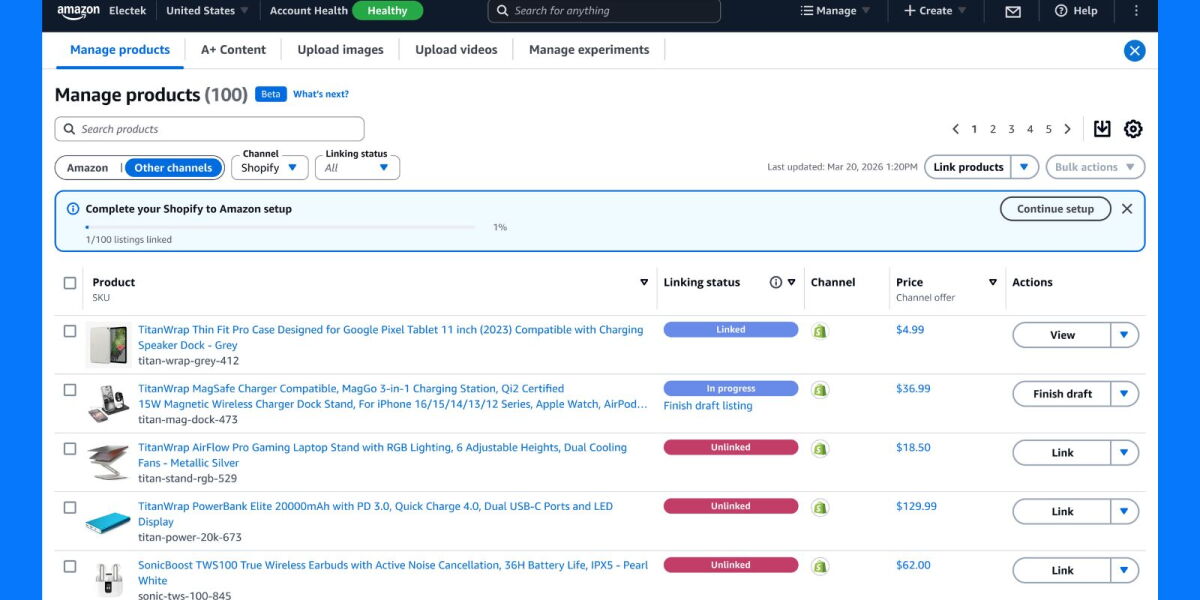Sellers can now manage sales across Amazon, eBay, Shopify, TikTok, and Walmart from Seller Central