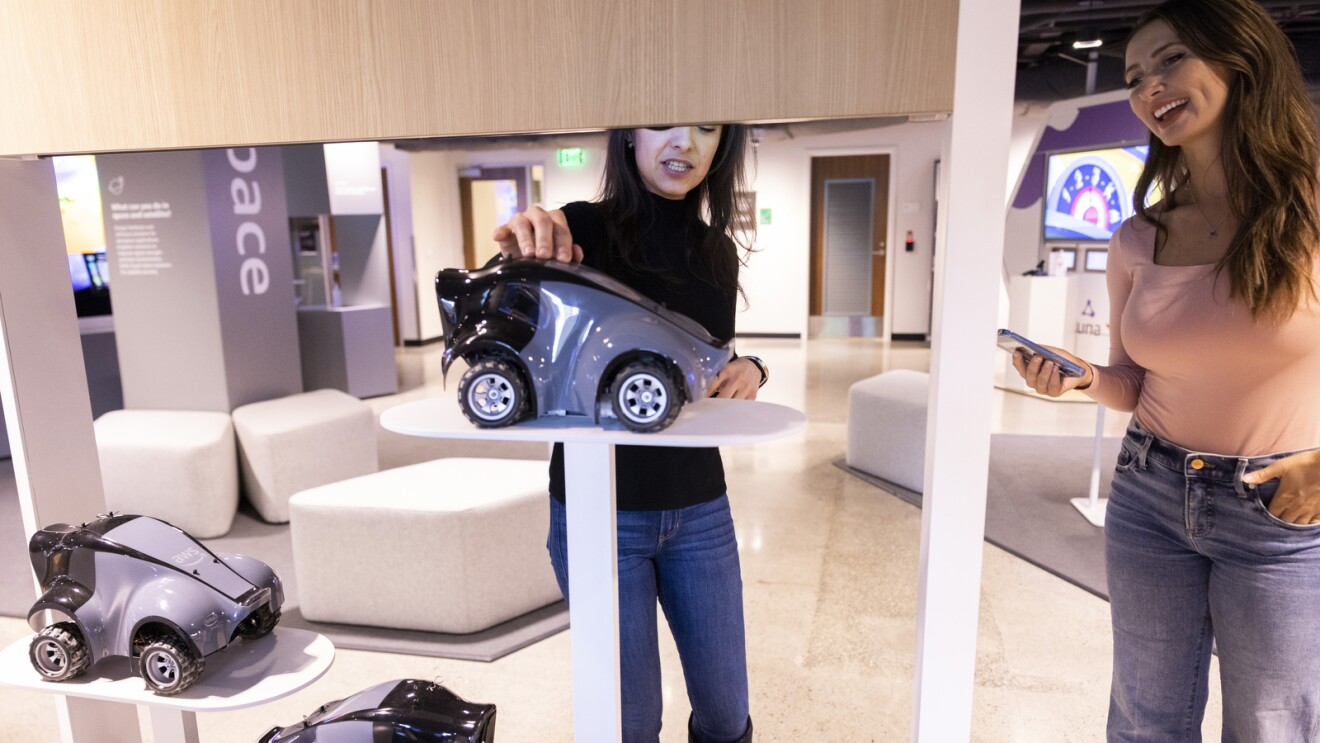 An image of a tech exhibit inside the AWS Skills Center Seattle