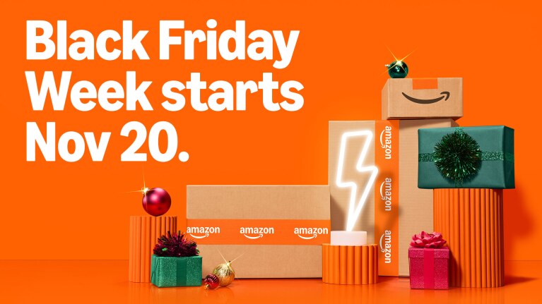 Gift boxes with text that says Amazon's Black Friday Week starts November 20.