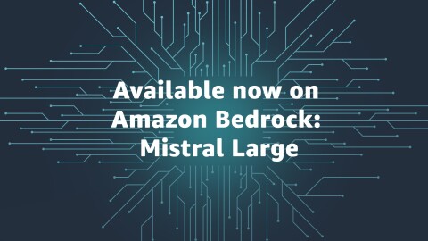 A graphic that states, "Available now on Amazon Bedrock: Mistral Large". 