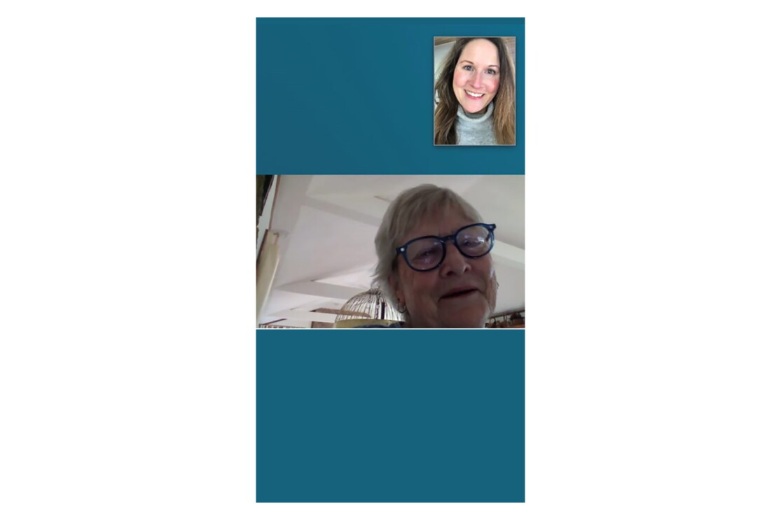 A young woman speaks with her mother via the Alexa care hub