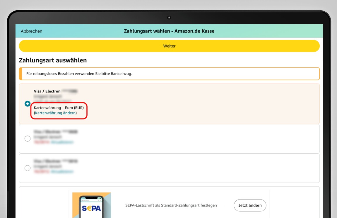 Bestellvorgang und Bezahlen für Schweizer Kundinnen und Kunden bei amazon.de mit Screenshots.