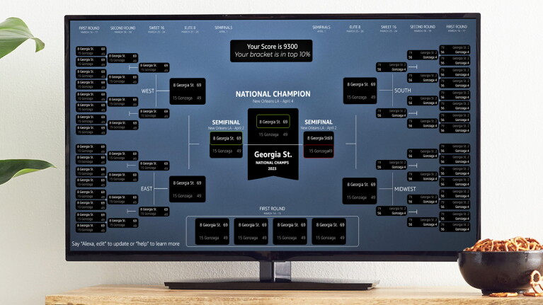 An image of a Fire TV showing a March Madness bracket.