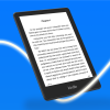 Kindle e-reader displaying Chapter 1 text on vibrant blue background