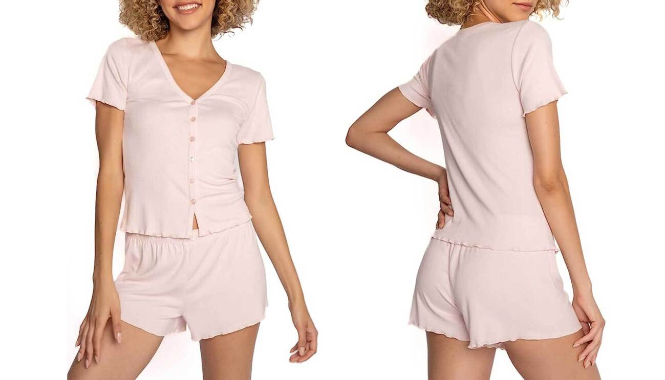 Image of light pink loungewear pj set.