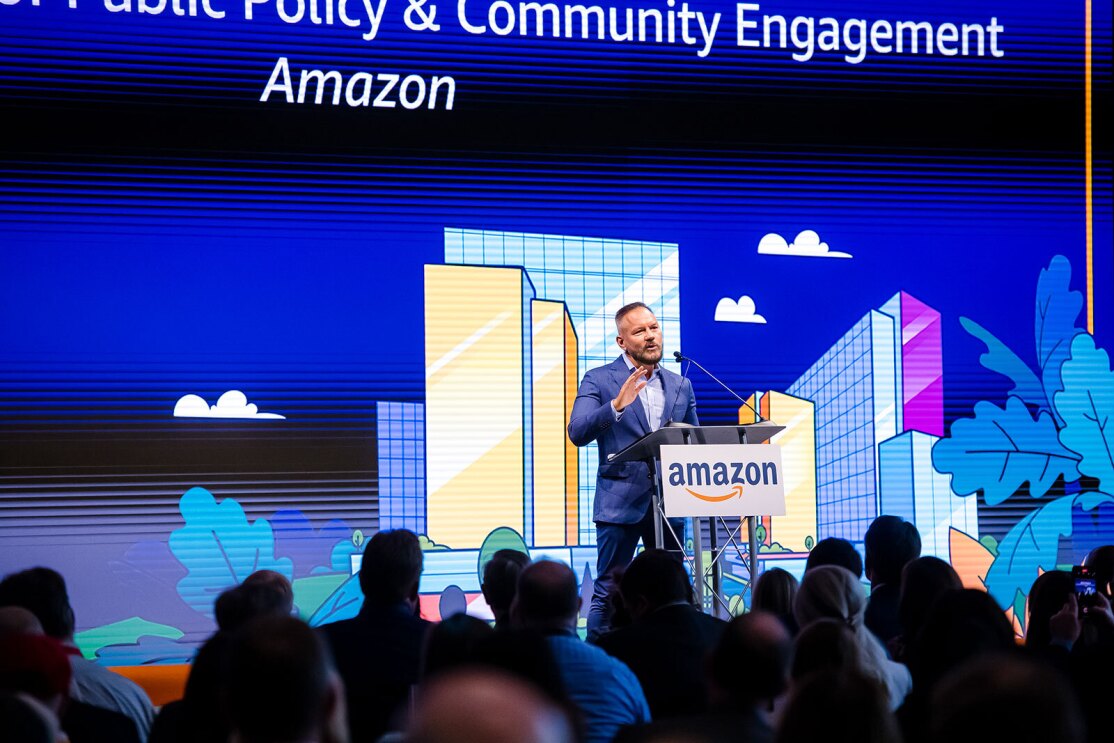 An image of Brian Huseman at Amazon's HQ2 opening