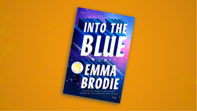 Into the Blue novel by Emma Brodie with starry night sky design and Reese's Book Club badge