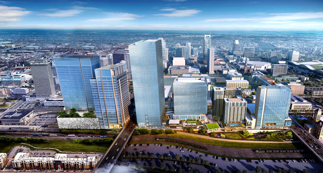Architectural rendering of Nashville Yards development to be built to house future Amazon Center of Operational Excellence.
