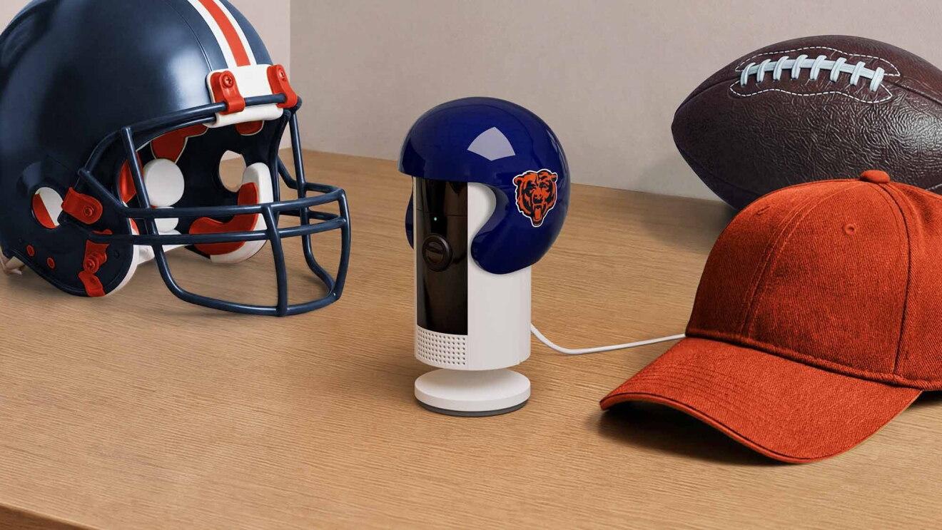 NFL football helmet of the Chicago Bears on a Ring camera