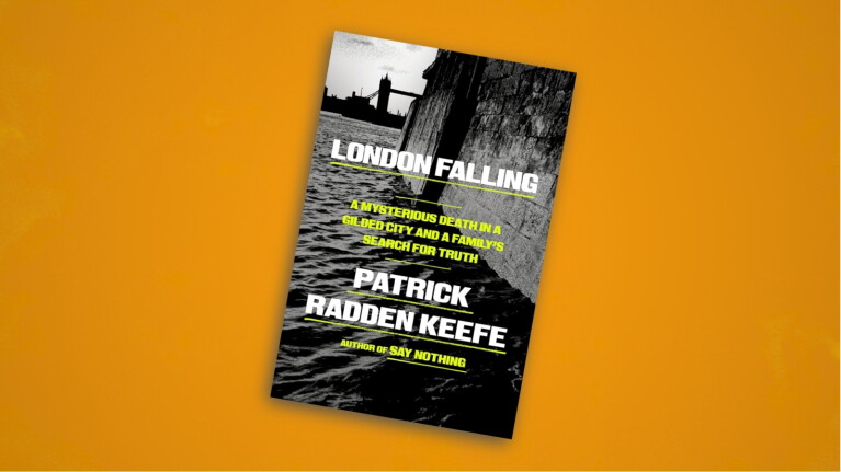 London Falling book cover with black and white Thames River scene and yellow accent text about a mysterious death investigation