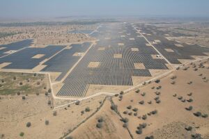 Amazon renewable: India massive solar farm in arid desert landscape